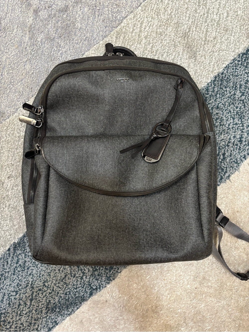 Tumi Sinclair Hanne Backpack Earl Grey Canvas Leather Travel Work Laptop Bag